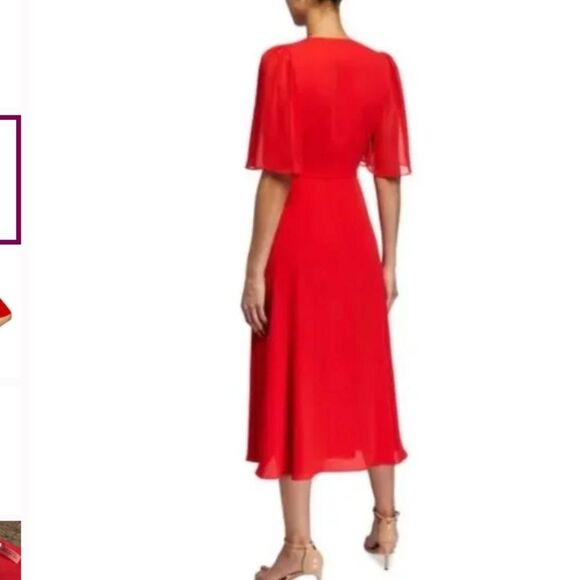 Alice + Olivia Suri True Wrap Midi Dress Red Size 2 Sheer Sleeves - Picture 2 of 14